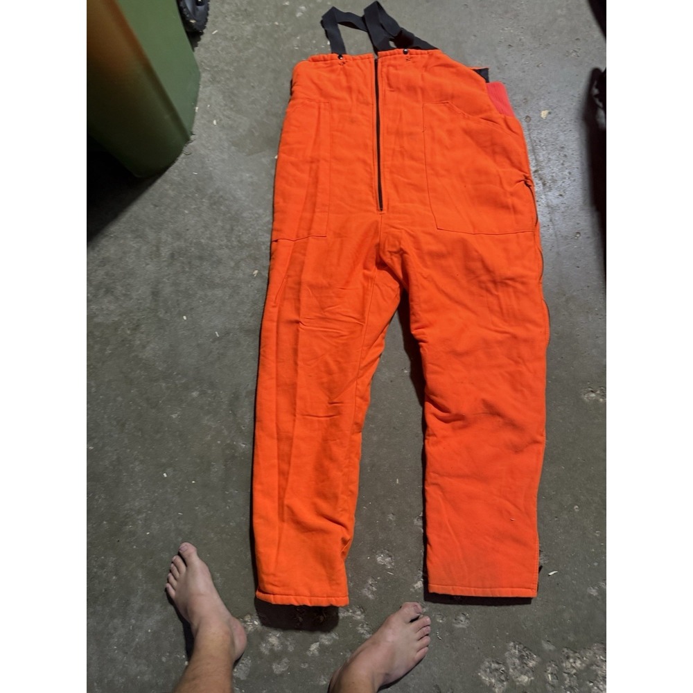 Vintage Hunting Brush Pants Blaze Orange Insulated Bib Pants USA RN32609 XLarge